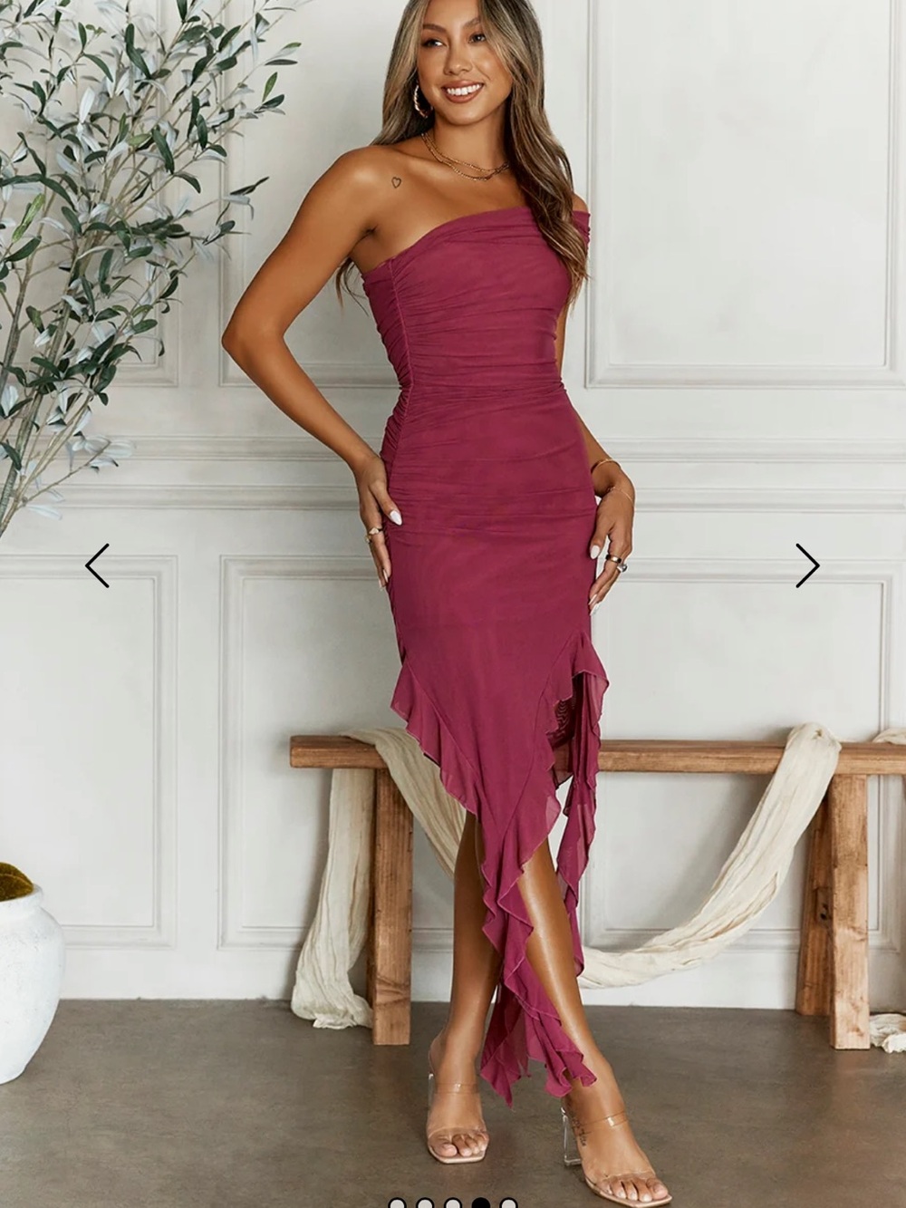 YOU'RE RIGHT ONE SHOULDER FRILL MIDI DRESS RUST - Picture 4 of 5